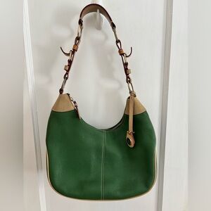 Dooney & Bourke Green Pebbled Leather Zipper Closure Hobo Shoulder Bag